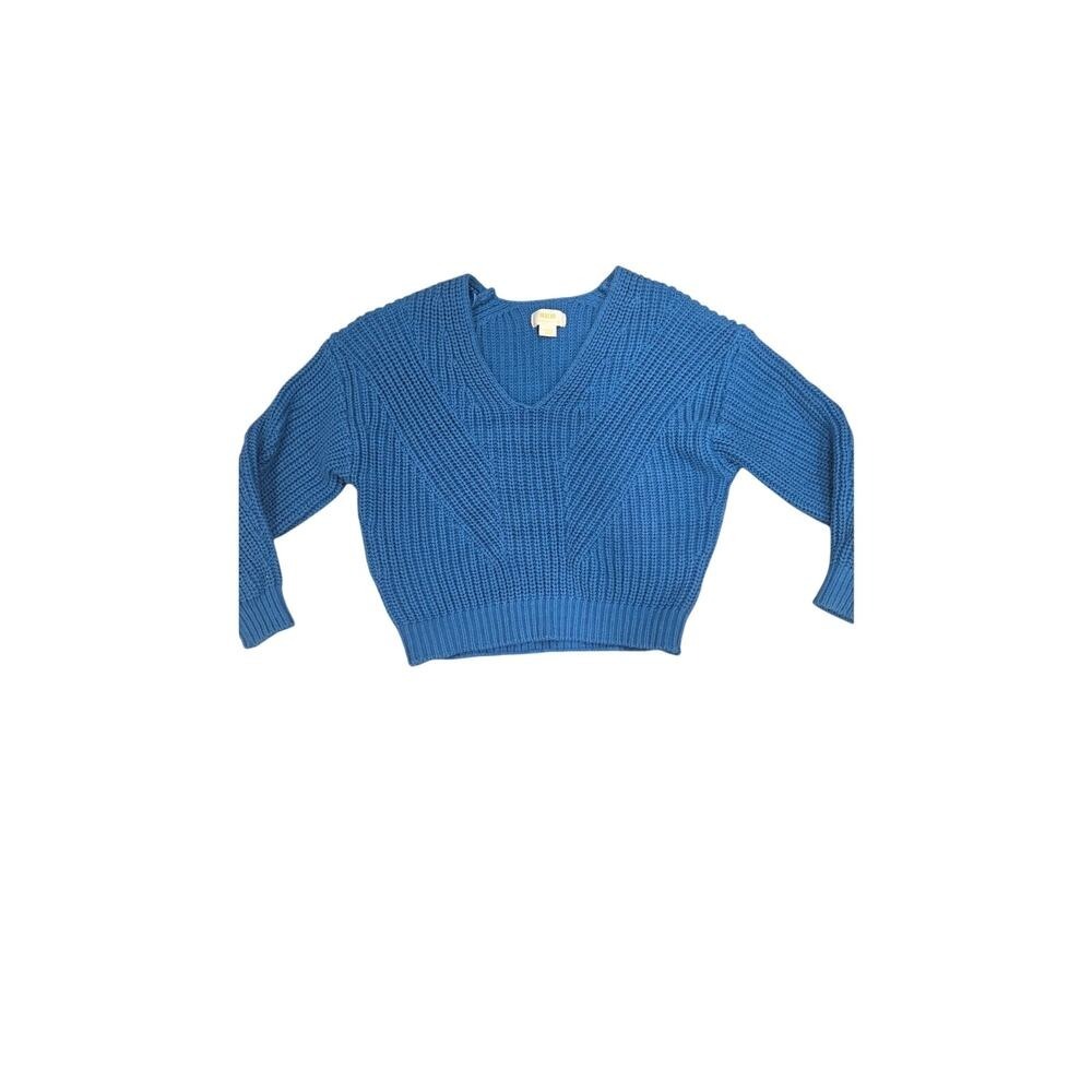 Maeve Anthropologie Blue V-Neck Chunky Knit Cropped Sweater Womens‎ XS Pullover